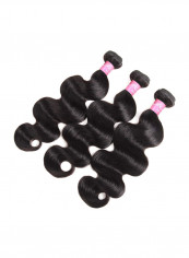 3-Piece Wavy Human Hair Extension With Lace Closure Black