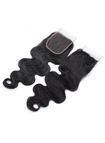 3-Piece Wavy Human Hair Extension With Lace Closure Black
