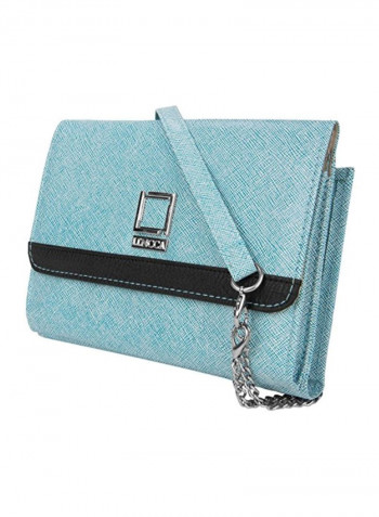 Leather Clutch Sky Blue/Black/Silver