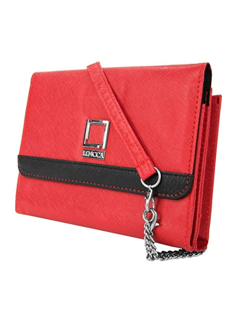 Leather Clutch Red/Black/Silver