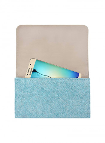 Leather Clutch Sky Blue/Black/Silver