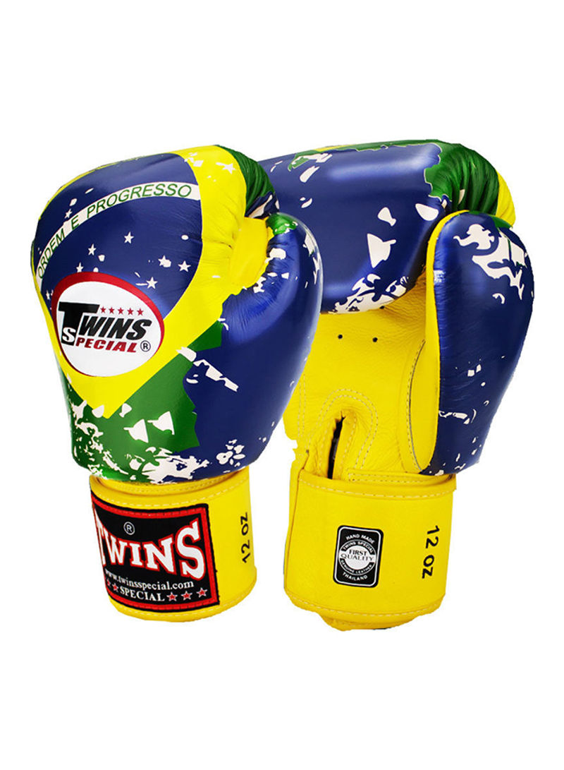 Brazil Flag Printed Boxing Gloves - 12 oz