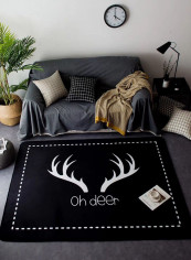 Rectangular Deer Printed Chic Mat Black 145x195centimeter
