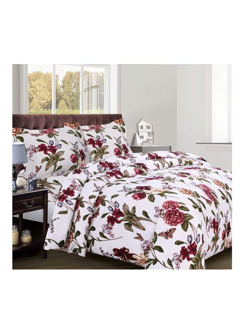 3-Piece Cotton Duvet Cover Set White/Red/Green King