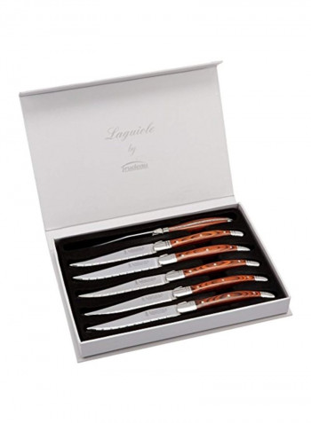 6-Piece Laguiole Steak Knife With Pakkawood Handle Set Brown/Silver