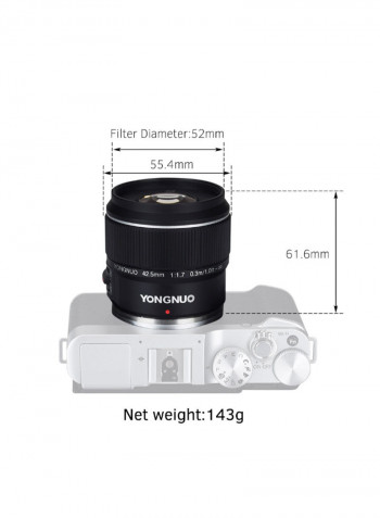 YN42.5mm F1.7M Large Aperture Auto Focus/Manual Focus Lens For Olympus/Panasoni Black