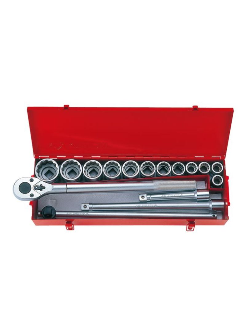 12-Point Socket Wrench Set Silver/Red