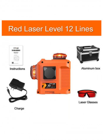 12-Line-R 360° Cross 3D Laser Level Beam Auto Self-Leveling Measuring Orange