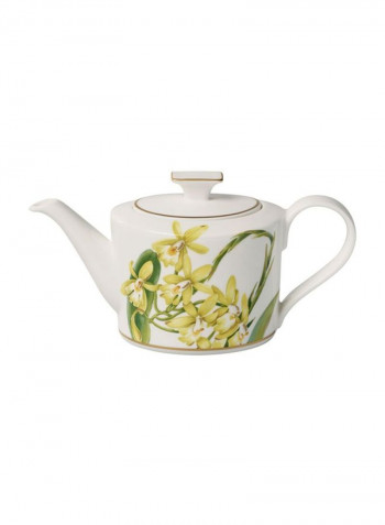 Amazonia Gifts Flower Printed Teapot White/Yellow/Green 208x89x106millimeter