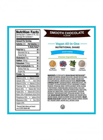 Pack Of 12 Organic Nutrition Protein Shake - Smooth Chocolate