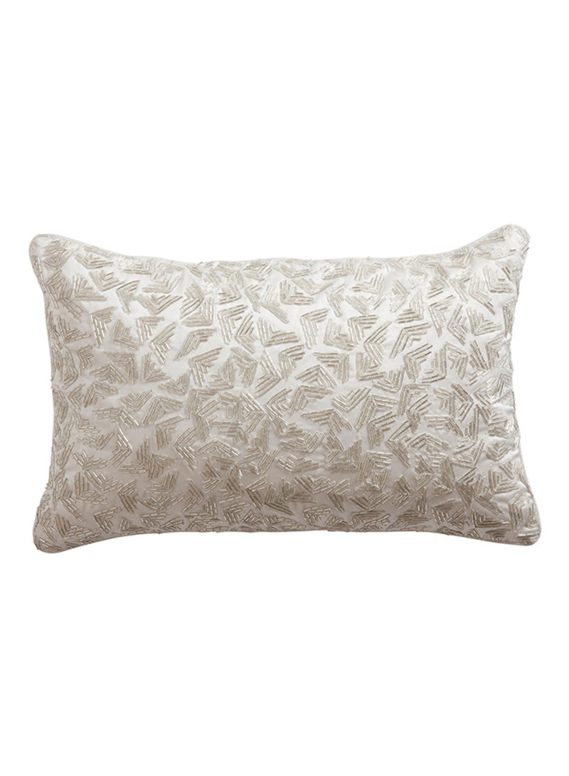 Geometric Beaded Pillow Cotton Beige/White 20 x 14inch