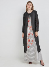 Traditional And Classy Long Sleeve Maxi Dress Black/White