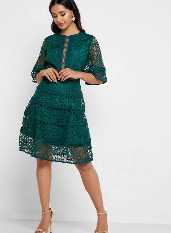 Sheer Lace Dress Dark Green