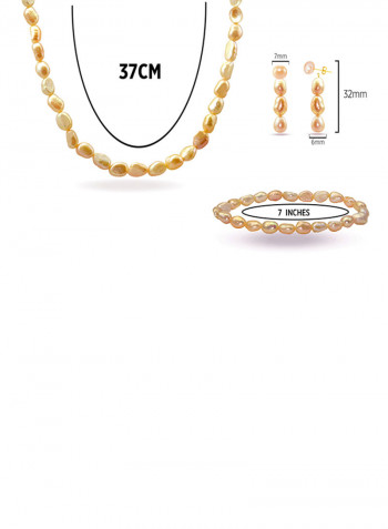 Set of 3 Pearl Beads Necklace Bracelet and Earrings