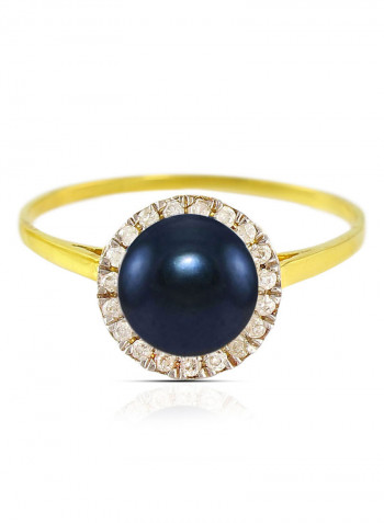 18 Karat Gold 0.10 ct Genuine Diamonds And Genuine Pearl Cocktail Ring