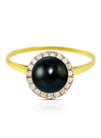 18 Karat Gold 0.10 ct Genuine Diamonds And Genuine Pearl Cocktail Ring