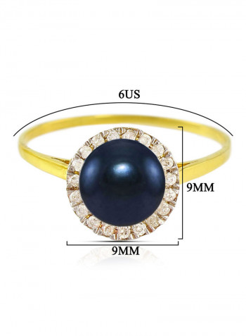 18 Karat Gold 0.10 ct Genuine Diamonds And Genuine Pearl Cocktail Ring