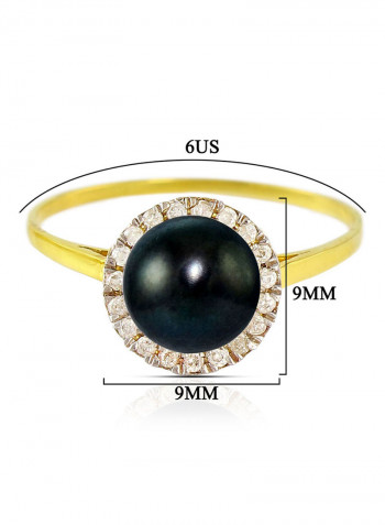 18 Karat Gold 0.10 ct Genuine Diamonds And Genuine Pearl Cocktail Ring