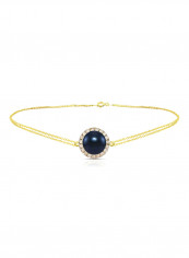 18 Karat Gold 0.10 ct Genuine Diamonds And Pearl Chain Bracelet