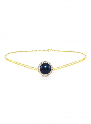 18 Karat Gold 0.10 ct Genuine Diamonds And Pearl Chain Bracelet