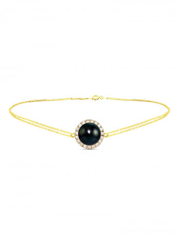 18 Karat Gold 0.10 ct Genuine Diamonds And Pearl Chain Bracelet