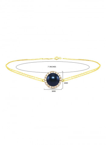 18 Karat Gold 0.10 ct Genuine Diamonds And Pearl Chain Bracelet
