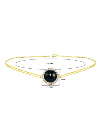 18 Karat Gold 0.10 ct Genuine Diamonds And Pearl Chain Bracelet