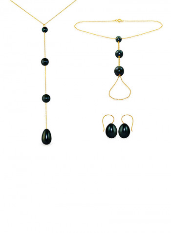 18 Karat Gold Gradual Built-in With Drop Pearl 3 Piece Jewellery Set