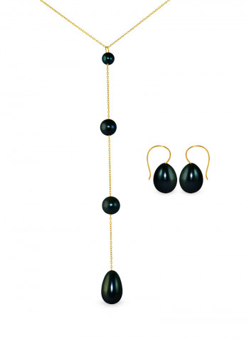 18 Karat Gold Gradual Built-in With Drop Pearl 2 Piece Jewellery Set
