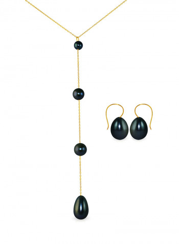 18 Karat Gold Gradual Built-in With Drop Pearl 2 Piece Jewellery Set