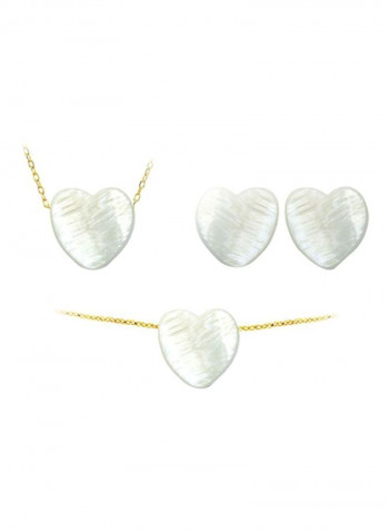 4-Piece 18 Karat Gold Heart Shape Mother Of Pearl Jewellery Set