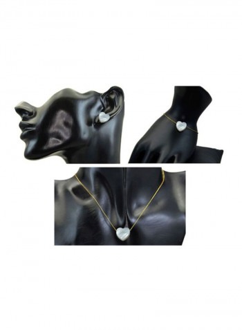 4-Piece 18 Karat Gold Heart Shape Mother Of Pearl Jewellery Set