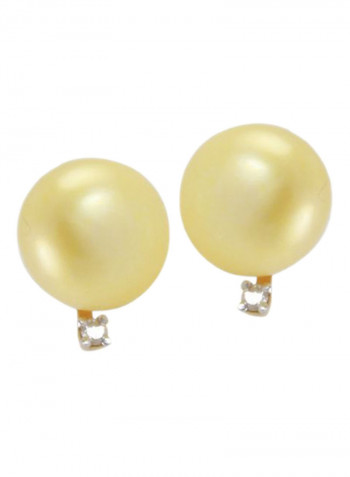 18K Gold Diamond And Pearl Earrings 0.04 Carat