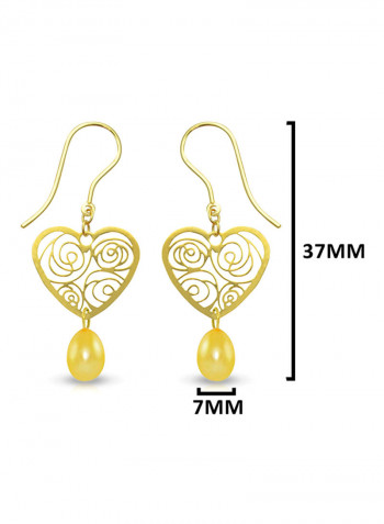 18 Karat Solid Yellow Gold Heart With 7 mm Drop Pearl Earrings
