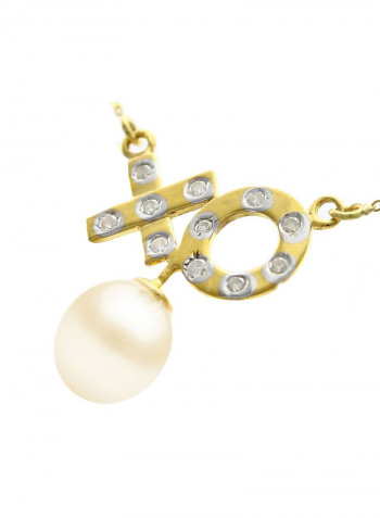 10k Solid Gold And 0.11cts Diamonds XO Necklace with 7mm Genuine Pearl