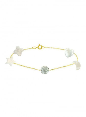 18 Karat Gold Mother Of Pearl And Crystal Ball Charm Bracelet