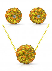 18 Karat Solid Yellow Gold Simple 10 mm Crystal Ball Earrings With Pendant Necklace