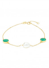 18 Karat Gold Malachite And Pearl Three Stone Bracelet