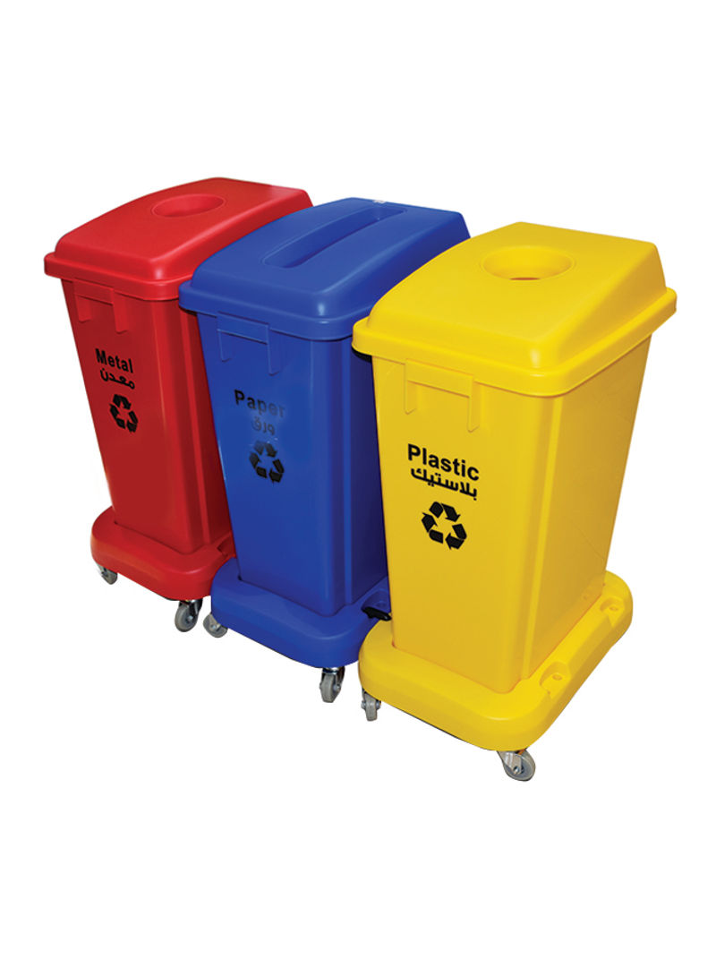 Recycling Bins With Three Compartments Yellow/ Red/Blue 60L