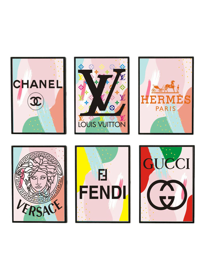 Set Of 6 Fashion Brand Wall Art Posters With Frame Multicolour 50x40cm