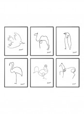 6-Piece Picasso Animal Line Drawing Themed Framed Poster Set White/Black 40x50cm