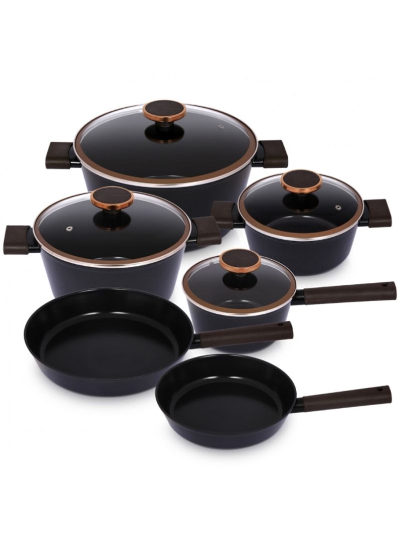 10-Piece Noblesse Ceramic Coating Cookware Set Black 28cm