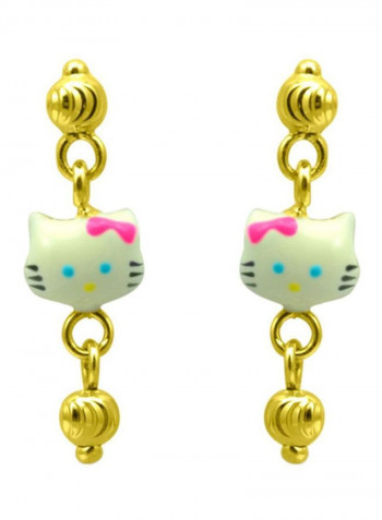 18 Karat Solid Gold Kitty Dangling Earrings