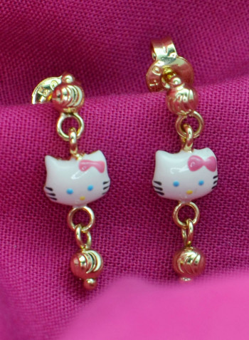 18 Karat Solid Gold Kitty Dangling Earrings