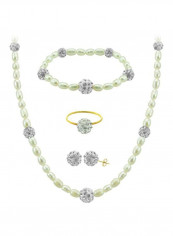 Pack Of 4 18 Karat Gold Built-in Gradual Crystal Balls And Pearls Strand Set