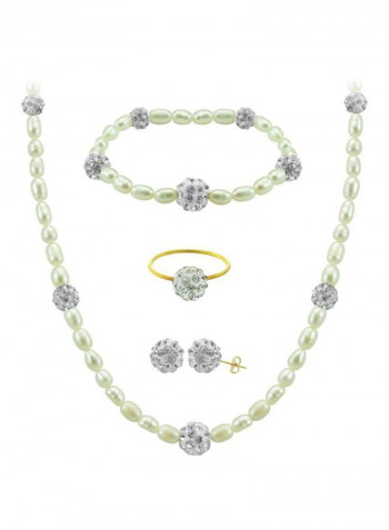 Pack Of 4 18 Karat Gold Built-in Gradual Crystal Balls And Pearls Strand Set