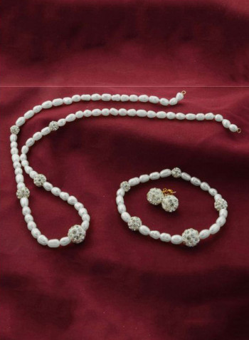 Pack Of 4 18 Karat Gold Built-in Gradual Crystal Balls And Pearls Strand Set