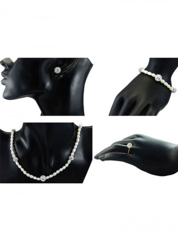 Pack Of 4 18 Karat Gold Built-in Gradual Crystal Balls And Pearls Strand Set