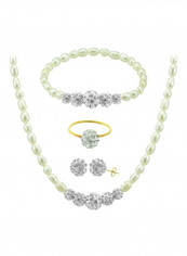 18 Karat Gold Gradual Crystal Balls And Pearls Strand Jewellery Set