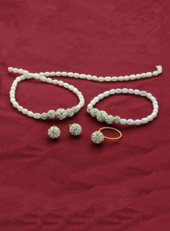 18 Karat Gold Gradual Crystal Balls And Pearls Strand Jewellery Set